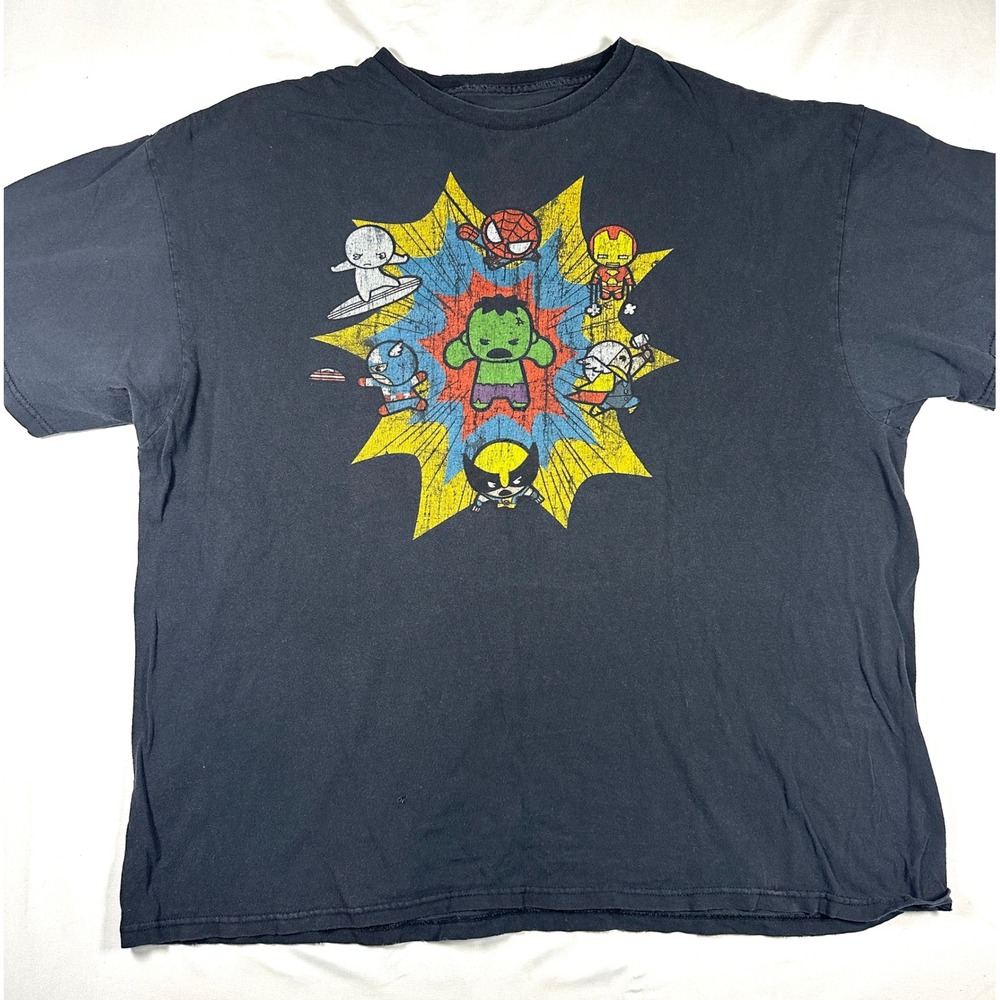 Marvel Comics Chibi Avengers Graphic T-Shirt Mens 2XL Black Hulk Spider-Man Thor